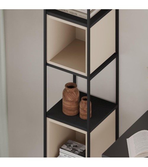 Libreria Vale mini con struttura in metallo nero e cubotti cashmere