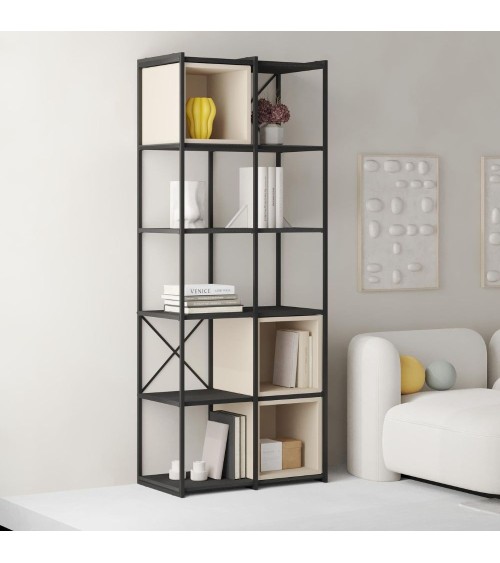 Libreria Vale midi con struttura in metallo nero e cubotti cashmere