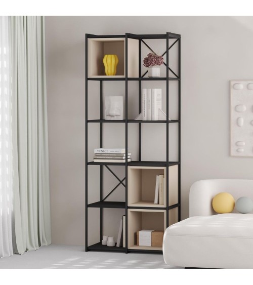 Libreria Vale midi con struttura in metallo nero e cubotti cashmere
