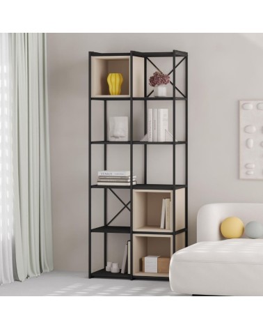 Libreria Vale midi con struttura in metallo nero e cubotti cashmere