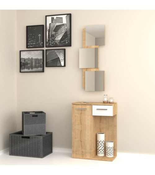 Mobile ingresso Lion con specchi anta e cassetto rovere bianco