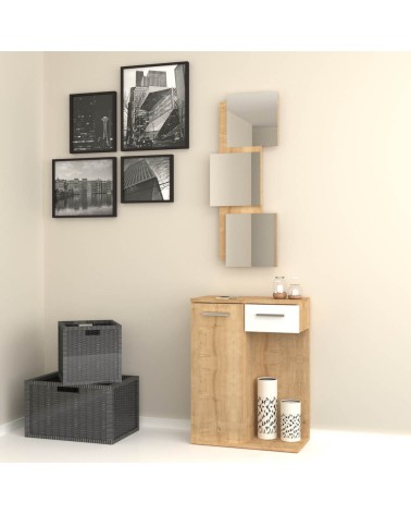 Mobile ingresso Lion con specchi anta e cassetto rovere bianco
