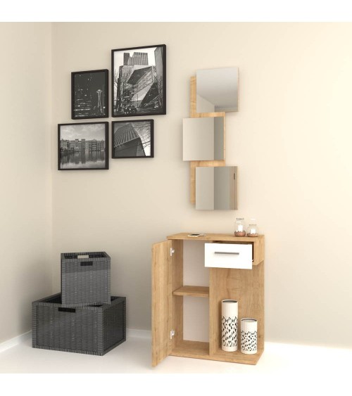 Mobile ingresso Lion con specchi anta e cassetto rovere bianco