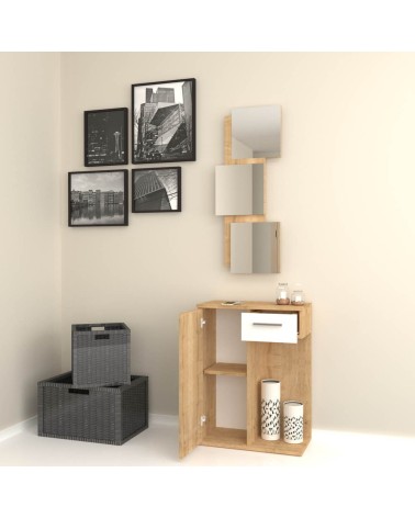 Mobile ingresso Lion con specchi anta e cassetto rovere bianco
