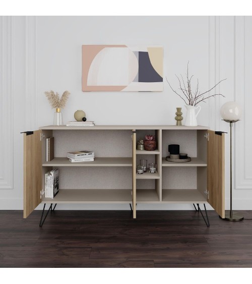 Madia Clara con struttura cashmere 3 ante rovere e nicchie a giorno 142x35,6x83h