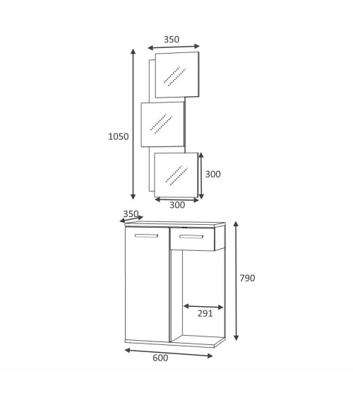 Mobile ingresso Lion con specchi anta e cassetto rovere bianco