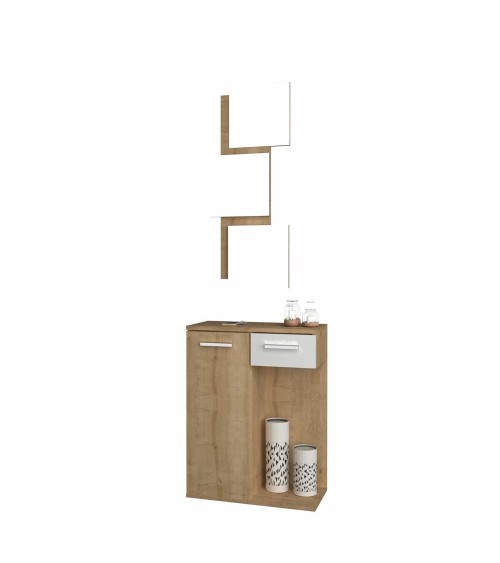 Mobile ingresso Lion con specchi anta e cassetto rovere bianco