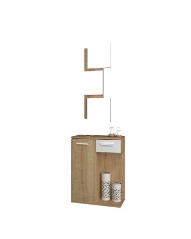 Mobile ingresso Lion con specchi anta e cassetto rovere bianco