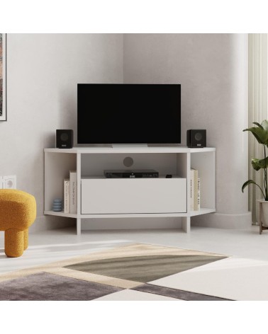 Porta tv angolare Viva con nicchie a giorno in colore bianco