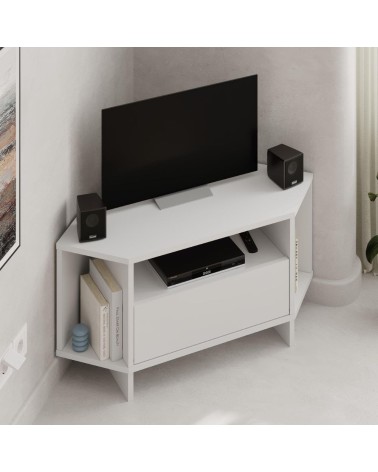 Porta tv angolare Viva con nicchie a giorno in colore bianco