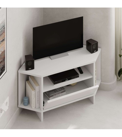 Porta tv angolare Viva con nicchie a giorno in colore bianco