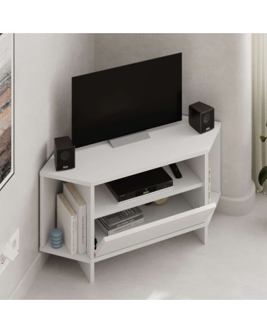 Porta tv angolare Viva con nicchie a giorno in colore bianco