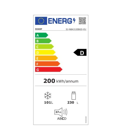 Frigorifero combinato Sharp SJNBA31IEBGD 331 lt No Frost con estetica glass nero classe D