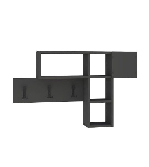 Appendiabiti da parete antracite con 3 ganci appendiabiti e 4 nicchie a giorno Game