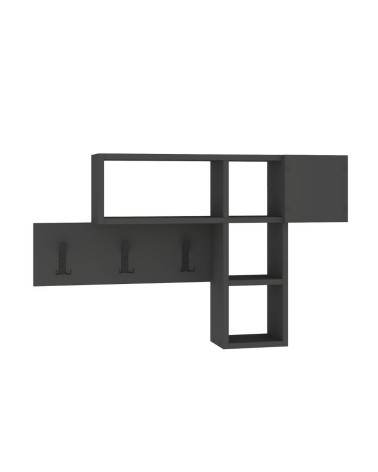 Appendiabiti da parete antracite con 3 ganci appendiabiti e 4 nicchie a giorno Game