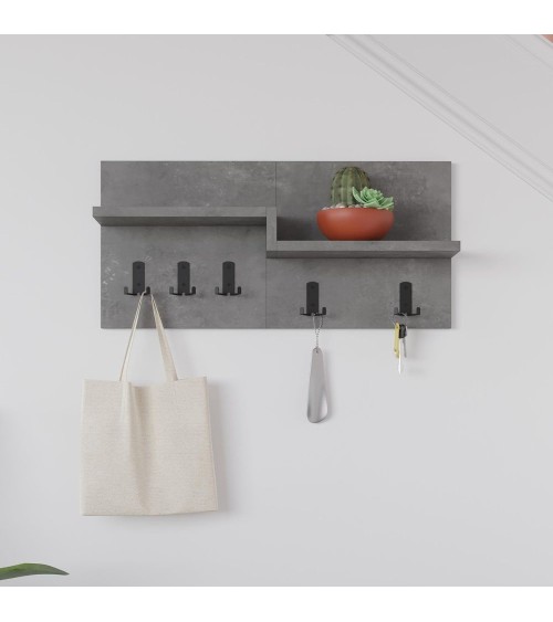 Appendiabiti a muro Harmon con mensole e 5 ganci colore retro grey