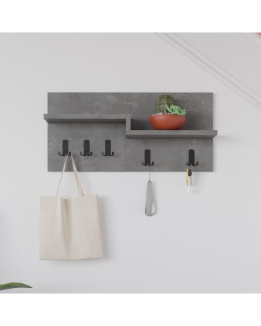 Appendiabiti a muro Harmon con mensole e 5 ganci colore retro grey