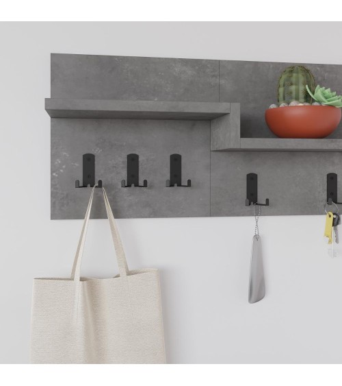 Appendiabiti a muro Harmon con mensole e 5 ganci colore retro grey