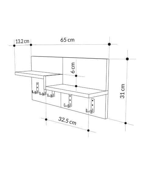 Appendiabiti a muro Harmon con mensole e 5 ganci colore retro grey