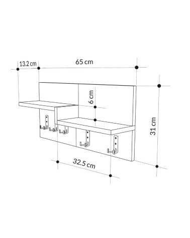 Appendiabiti a muro Harmon con mensole e 5 ganci colore retro grey