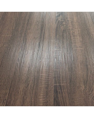 Tavolo fisso Ronan con piano in effetto rovere anticato e gambe in metallo nere
