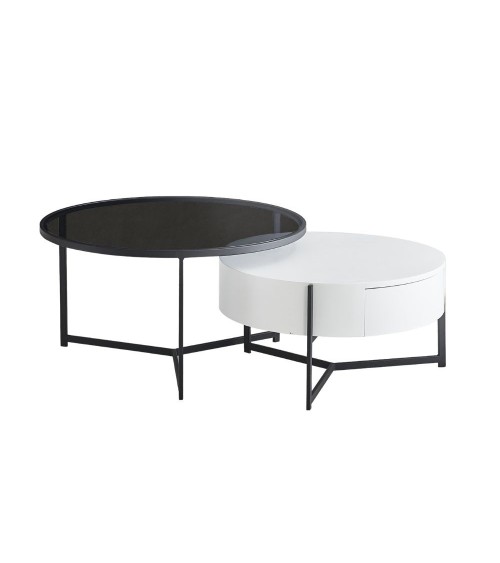 Tavolino da salotto Velvi con doppio piano e cassetto in colore bianco e nero