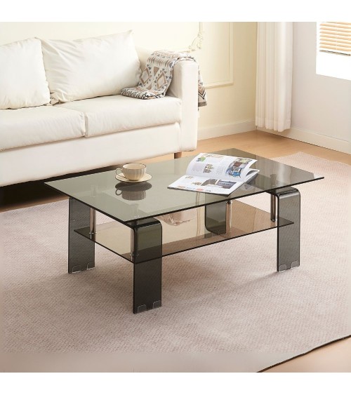 Tavolino Crystal in vetro temperato colore nero fumè 100x60x39 cm.