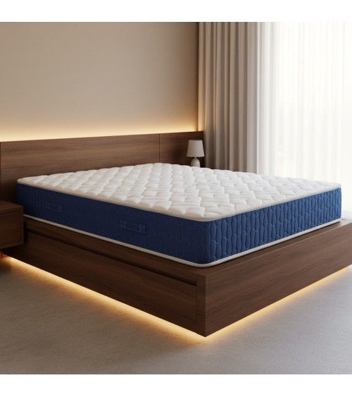 Materasso matrimoniale Palladio con bordo blu 160x190x25 H cm. in schiuma poliuretanica e memory non sfoderabile