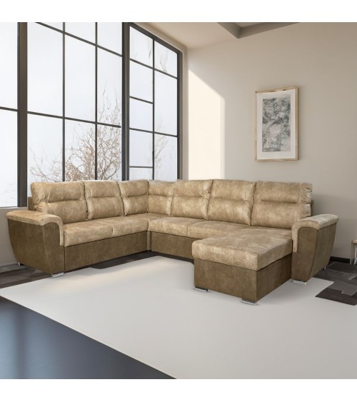 Divano Washington angolare con letto e 2 contenitori taupe Ranger 01 e Ranger 07