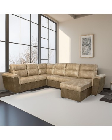 Divano Washington angolare con letto e 2 contenitori taupe Ranger 01 e Ranger 07