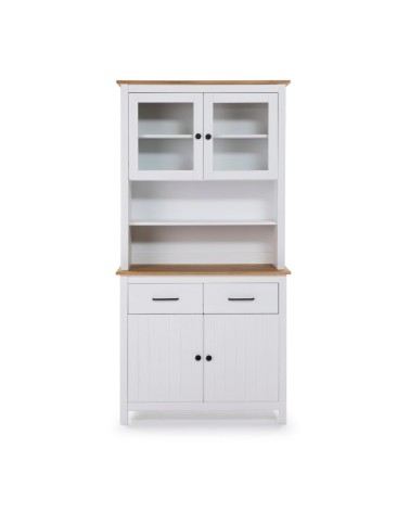 Credenza Miranda con vetrina 4 ante e due cassetti in legno massiccio colore bianco e rovere