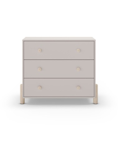 Cassettiera Enola in legno massiccio con 3 cassetti beige e gambe pino