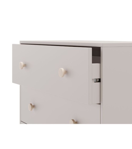 Cassettiera Enola in legno massiccio con 3 cassetti beige e gambe pino