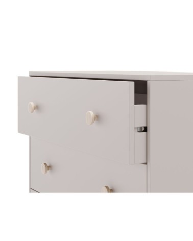 Cassettiera Enola in legno massiccio con 3 cassetti beige e gambe pino
