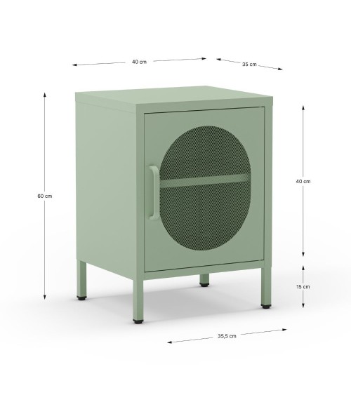 Comodino Diora in metallo con 1 anta colore verde menta