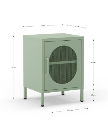 Comodino Diora in metallo con 1 anta colore verde menta