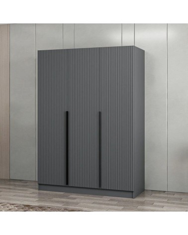Armadio Kale 3 ante battenti colore antracite effetto cannettato