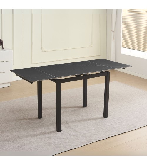 Tavolo allungabile Kyoto con piano in ceramica effetto marmo nero ardesia opaco e struttura in metallo nero