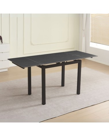 Tavolo allungabile Kyoto con piano in ceramica effetto marmo nero ardesia opaco e struttura in metallo nero