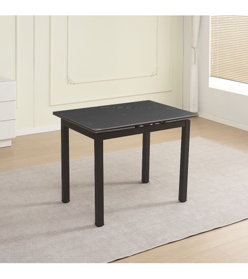Tavolo allungabile Kyoto con piano in ceramica effetto marmo nero ardesia opaco e struttura in metallo nero