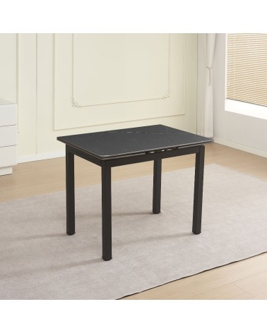 Tavolo allungabile Kyoto con piano in ceramica effetto marmo nero ardesia opaco e struttura in metallo nero