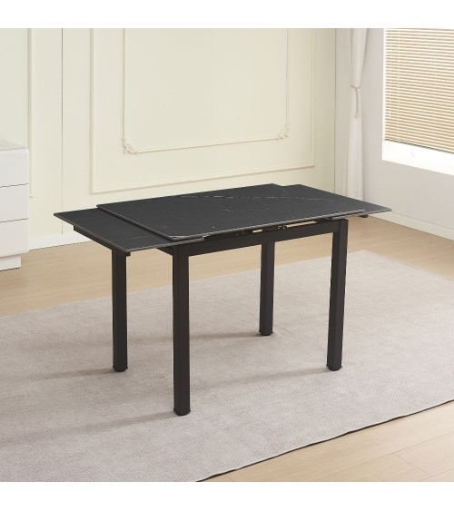 Tavolo allungabile Kyoto con piano in ceramica effetto marmo nero ardesia opaco e struttura in metallo nero
