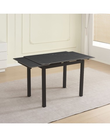 Tavolo allungabile Kyoto con piano in ceramica effetto marmo nero ardesia opaco e struttura in metallo nero