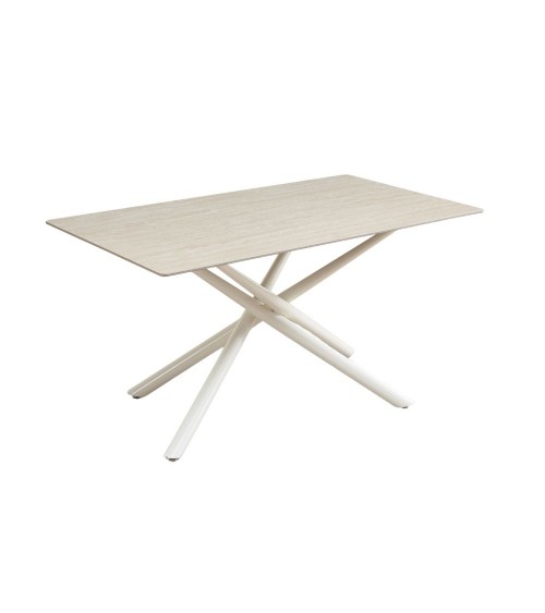 Tavolo fisso Sand con piano in ceramica beige opaco e struttura in metallo bianco