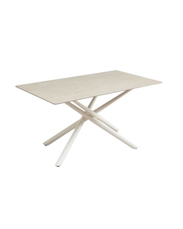 Tavolo fisso Sand con piano in ceramica beige opaco e struttura in metallo bianco