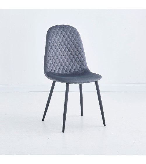 Sedia imbottita Bretta in vellutino colore grigio e gambe nere set 4 pezzi