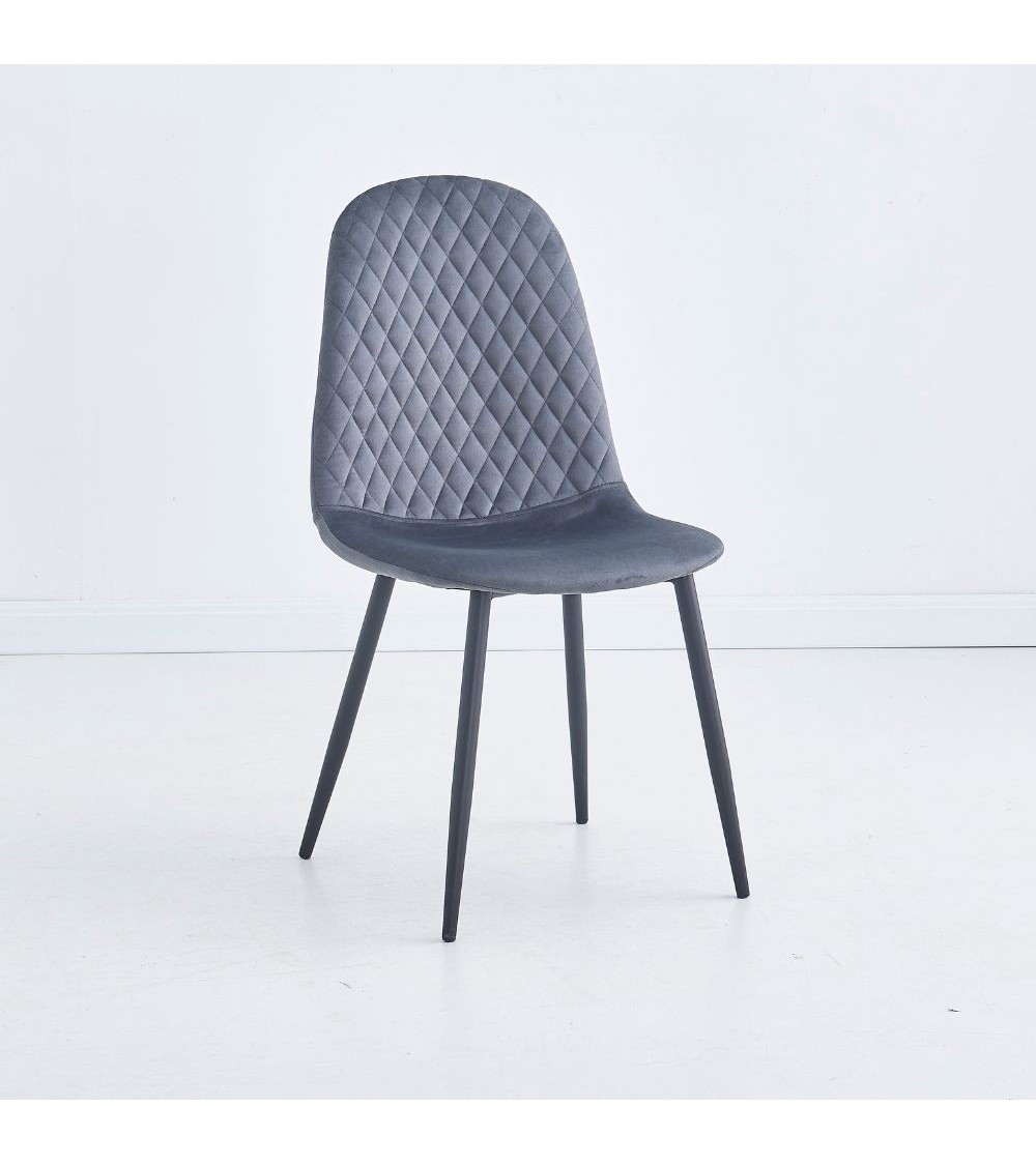 Sedia imbottita Bretta in vellutino colore grigio e gambe nere set 4 pezzi