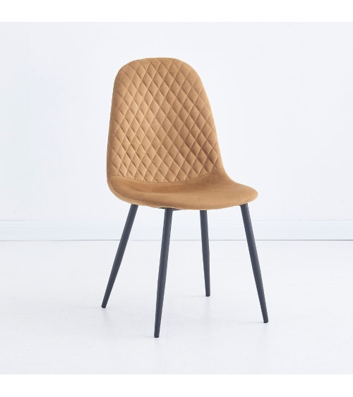 Sedia imbottita Bretta in vellutino colore mostarda e gambe nere set 4 pezzi