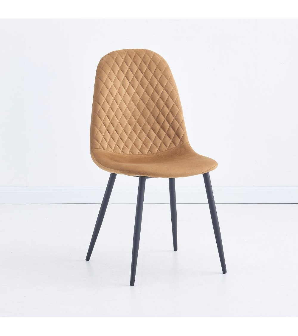 Sedia imbottita Bretta in vellutino colore mostarda e gambe nere set 4 pezzi