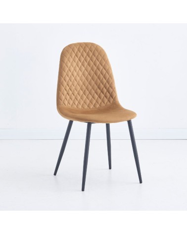 Sedia imbottita Bretta in vellutino colore mostarda e gambe nere set 4 pezzi